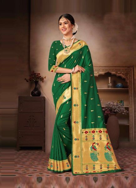 Green Weaving Festive-Wear Paithani Silk Saree