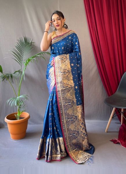 Royal Blue Silk Weaving Festive-Wear Kanjivaram Saree