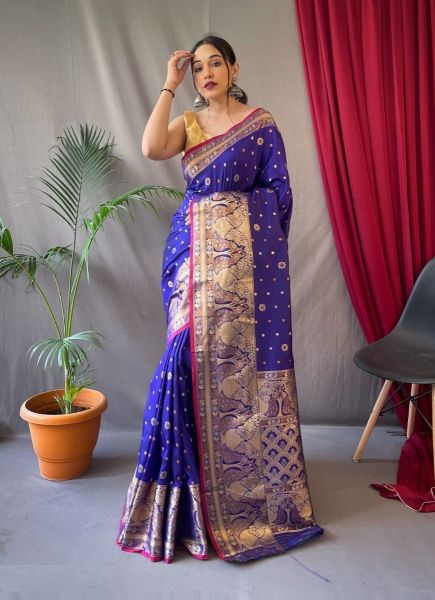Blue Silk Weaving Festive-Wear Kanjivaram Saree