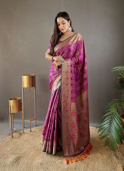 Purple Silk Bandhani Weaving Ready-To-Wear Saree For Traditional / Religious Occasions