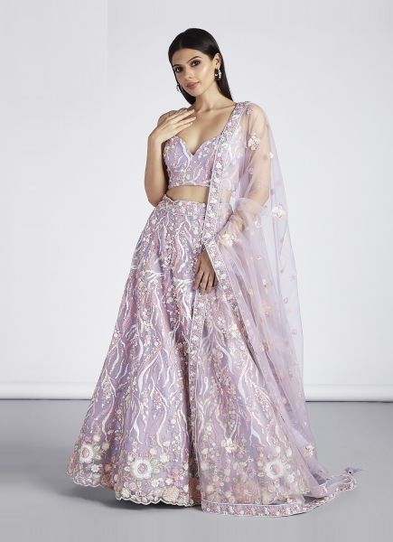 Light Lilac Net Handwork Wedding-Wear Stylish Lehenga Choli
