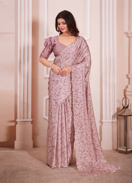 Pink Satin Georgette Digitally Printed Carnival Saree For Kitty Parties