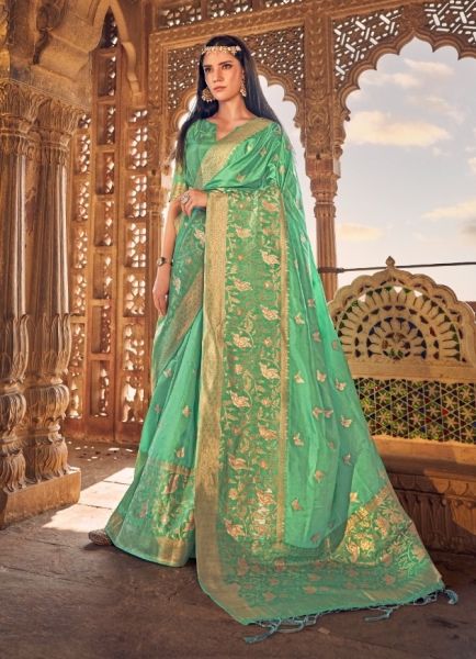 Sea Green Viscose Silk Weaving Festive-Wear Kanjivaram Saree