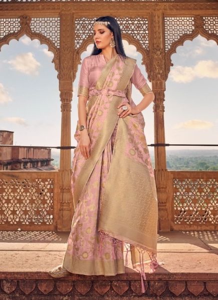 Pink Viscose Silk Weaving Festive-Wear Kanjivaram Saree
