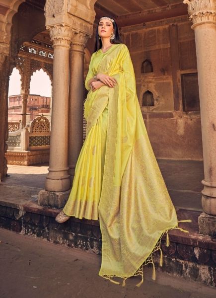 Yellow Viscose Silk Weaving Festive-Wear Kanjivaram Saree