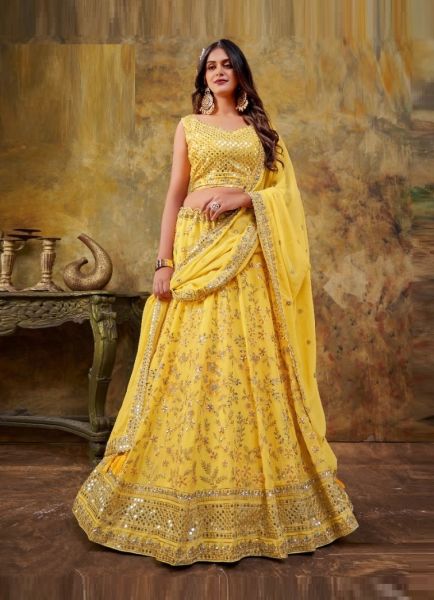 Yellow Georgette Embroidery & Sequins-Work Party-Wear Lehenga Choli