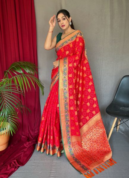 Red Patola Silk Woven Saree For Traditional / Religious Occasions