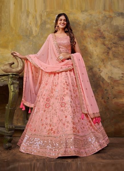 Pink Georgette Embroidery & Sequins-Work Party-Wear Lehenga Choli
