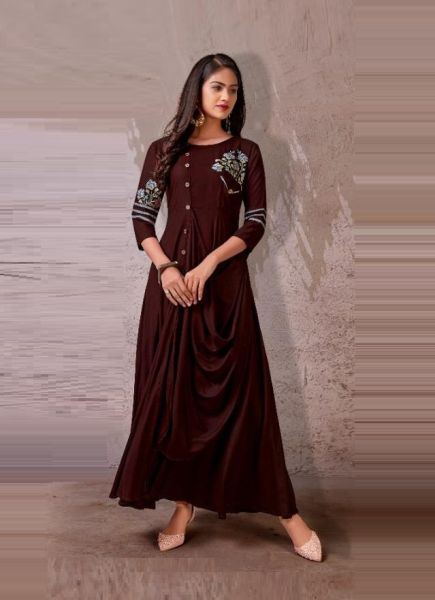 Brown Rayon Floor-Length Gown 