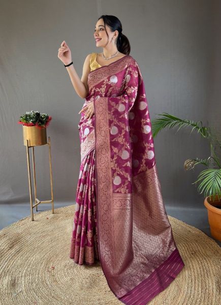Purple Woven Linen-Cotton Saree For Traditional / Religious Occasions