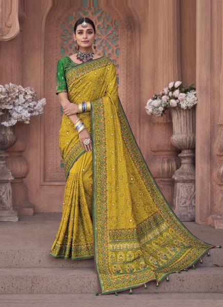 Yellow Silk Handwork Wedding-Wear Bridal Saree