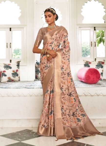 Burlywood Viscose Dola Silk Digitally Printed Saree For Traditional / Religious Occasions