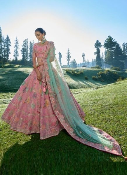 Baby Pink Viscose Zari with Hand Embroidery Bridal Lehenga Choli For Weddings