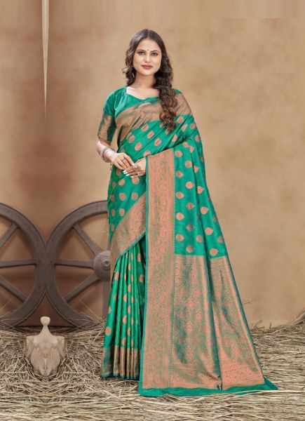 Jade Green Banarasi Silk Weaving Festive-Wear Saree
