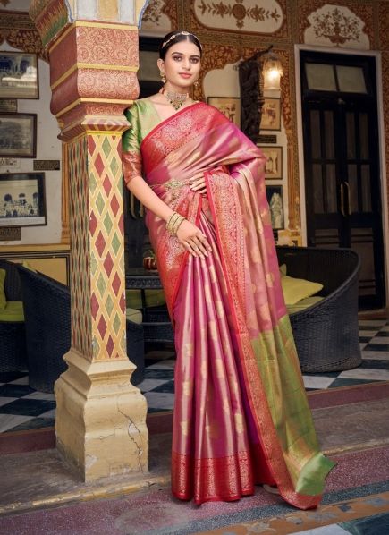 Hot Pink Banarasi Silk Handloom Weaving Festive-Wear Saree