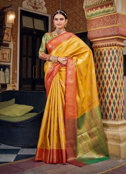 Orange Banarasi Silk Handloom Weaving Festive-Wear Saree
