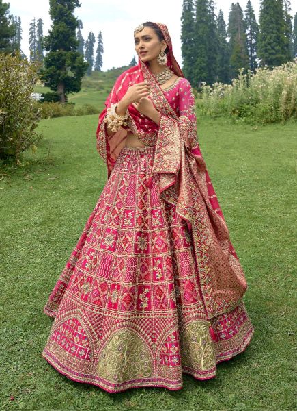 Magenta Silk Handwork Wedding-Wear Bridal Lehenga Choli