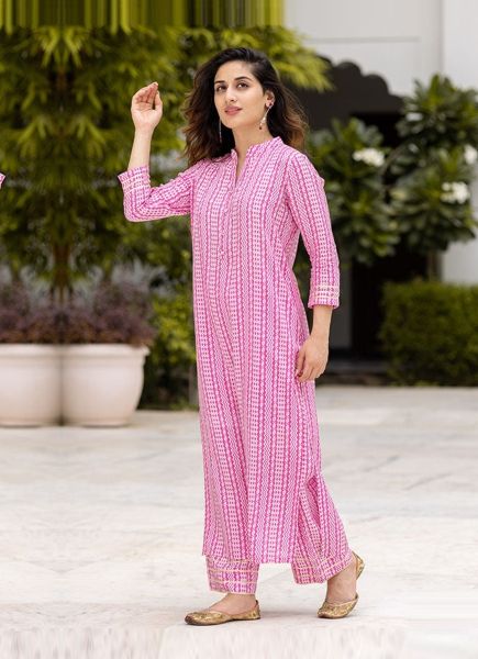 Pink Pure Muslin Printed Resort-Wear Readymade Co-Ord Set