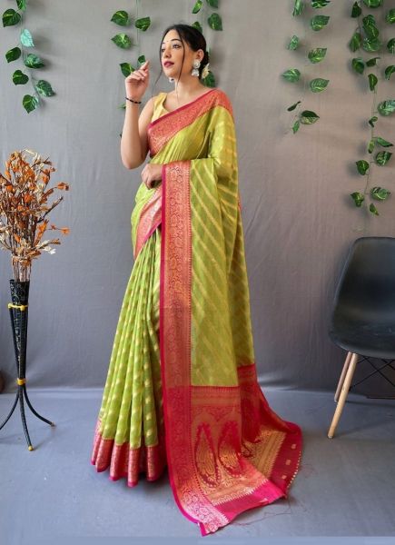 Light Green Organza Weaving Festive-Wear Leheriya Saree