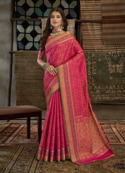 Dark Pink Patola Silk Weaving Festive-Wear Saree
