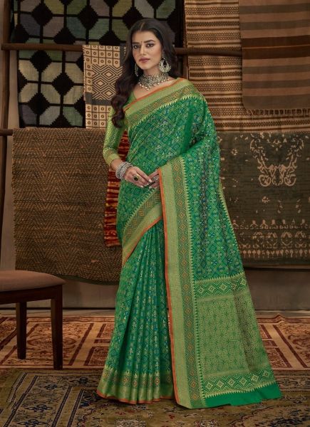 Green Patola Silk Weaving Festive-Wear Saree