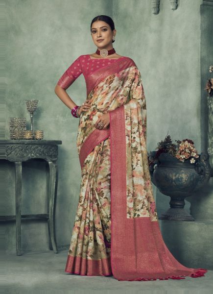 Light Brown Tissue Silk Digitally Printed Festive-Wear Saree