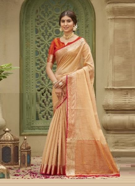 Burlywood Woven Tusser Silk Saree For Traditional / Religious Occasions