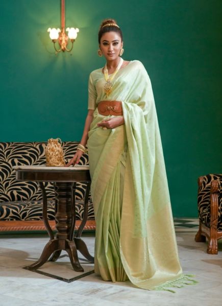 Light Green Silk Zari Weaving Festive-Wear Saree