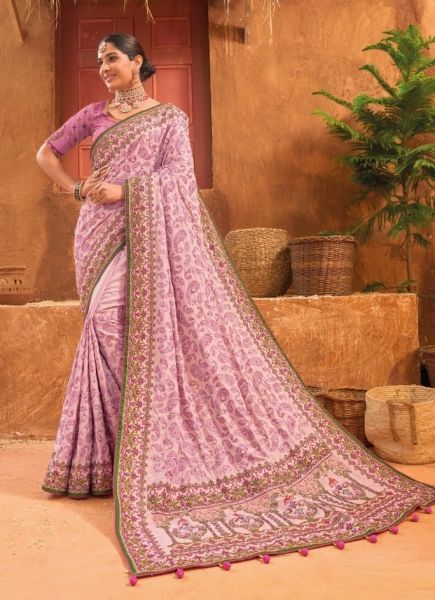 Pink Banarasi Silk Embroidery & Handwork Wedding-Wear Saree