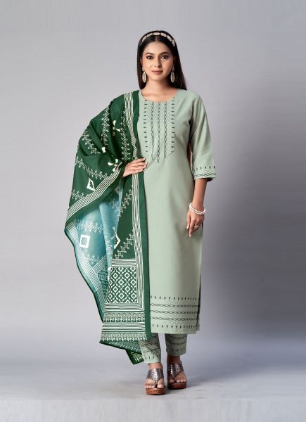 Light Mint Green Cotton Printed Office-Wear Pant-Bottom Readymade Salwar Kameez