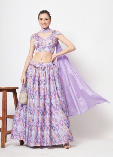 Light Lilac Chinon Silk Printed & Sequins-Work Party-Wear Stylish Lehenga Choli