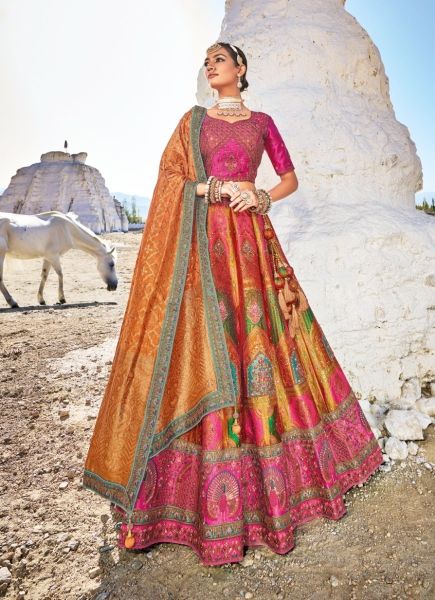 Multicolor Banarasi Silk Jacquard With Handwork Wedding-Wear Bridal Lehenga Choli