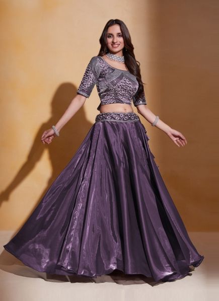 Dull Purple Organza Silk Sequins-Work Wedding-Wear Stylish Lehenga Choli