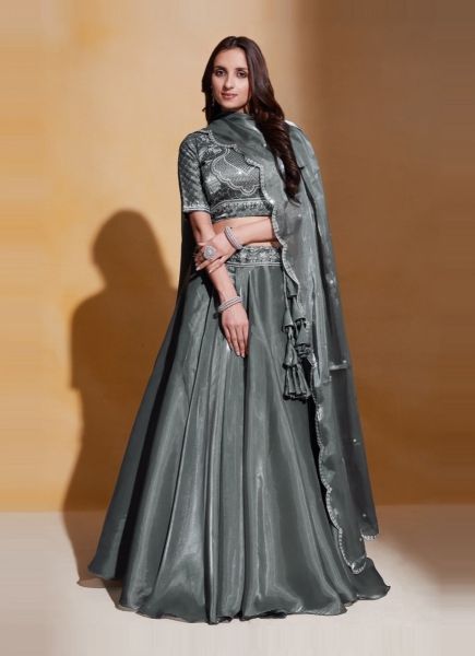 Gray Organza Silk Sequins-Work Wedding-Wear Stylish Lehenga Choli