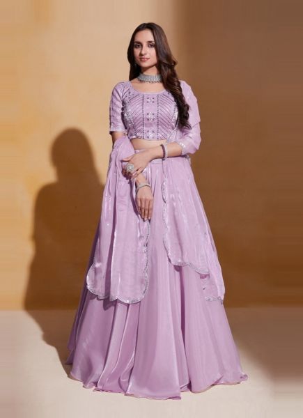 Lilac Organza Silk Sequins-Work Wedding-Wear Stylish Lehenga Choli