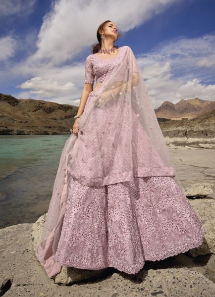 Pink Pure Organza Sequins-Work Wedding-Wear Stylish Lehenga Choli