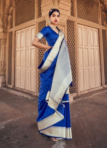 Royal Blue Banarasi Satin Silk Festive-Wear Saree
