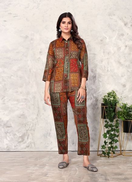 Multicolor Premium Rayon Digitally Printed Party-Wear Readymade Co-Ord Set