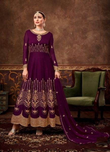 Purple Real Blooming Georgette Embroidered Ramadan Special Anarkali Salwar Kameez