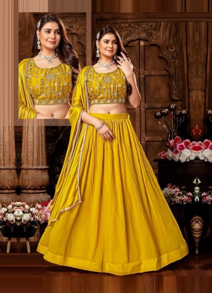 Yellow Chinon Embroidered Party-Wear Stylish Readymade Lehenga Choli (With Can-Can)