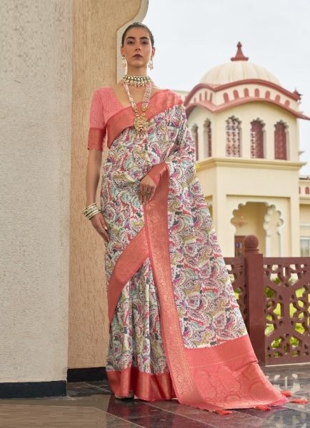 Multicolor Khadi Silk Floral Printed Saree For Kitty Parties