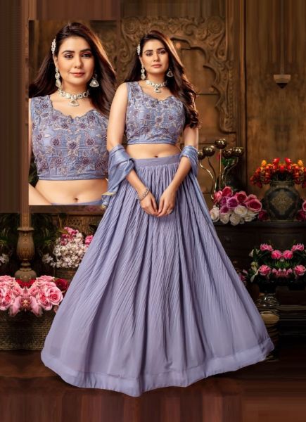 Light Purple Chinon Embroidered Party-Wear Stylish Readymade Lehenga Choli (With Can-Can)