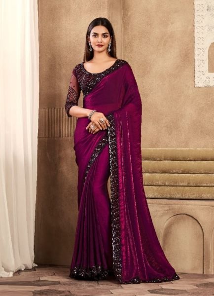 Purple Silk Handwork Party-Wear Boutique-Style Saree