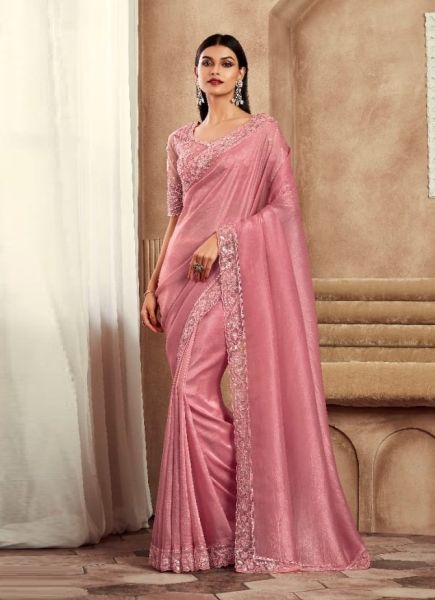 Pink Silk Handwork Party-Wear Boutique-Style Saree