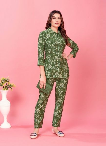 Green Chanderi Digitally Printed Resort-Wear Readymade Co-Ord Set