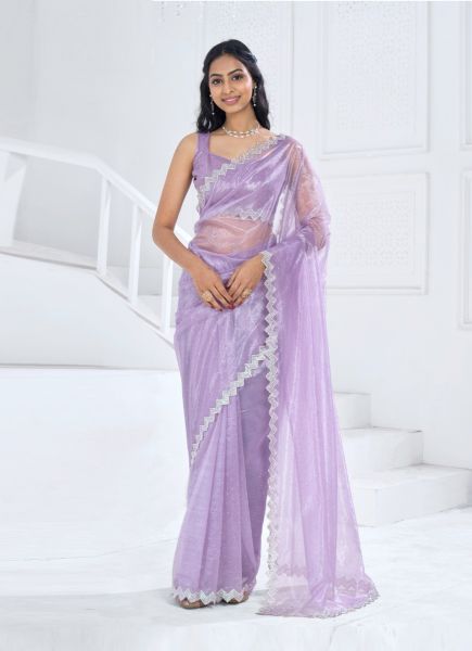 Lilac Organza Stone-Work Party-Wear Boutique-Style Saree