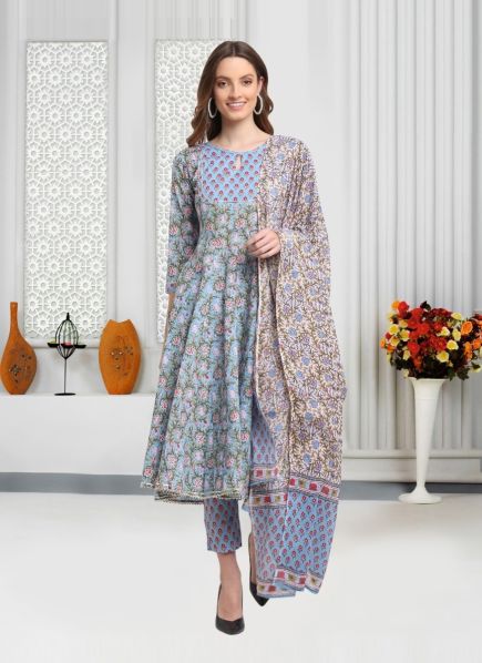 Light Blue Pure Cotton Printed Summer-Wear Pant-Bottom Readymade Salwar kameez
