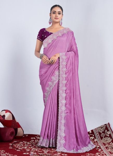 Pink Rangoli Woven Silk Embroidered Saree For Traditional / Religious Occasions