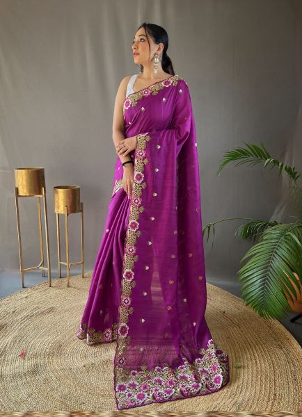 Purple Pure Silk Handwork Wedding-Wear Boutique-Style Saree