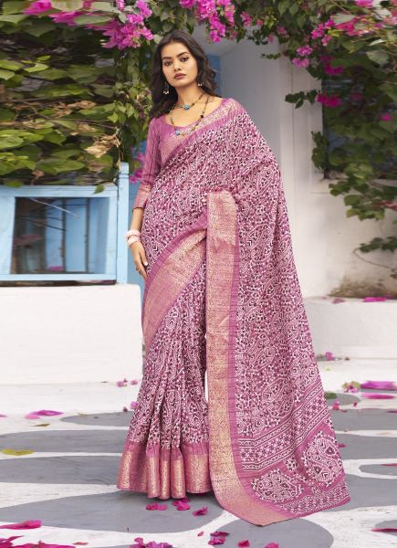 Pink Woven Silk Festive-Wear Carnival Saree